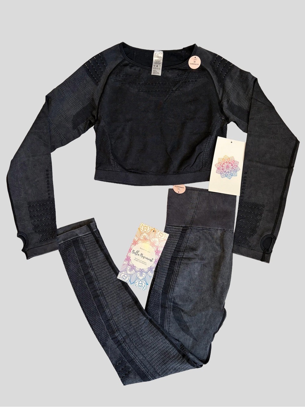 Bella Movement Sport Yoga Top Leggings Set Dark Gray Slimming Fit Size M Medium